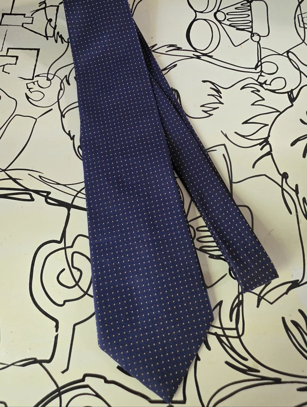 Lauren Ralph Lauren Mens Silk Tie Navy Blue Gold Micro Dot Hand Finished 58